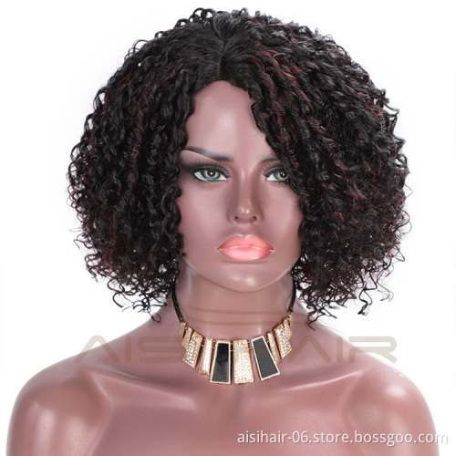 Aisi Hair Synthetic Afro Curly Short Wigs Black Mixed Bug Short Deep Curly Wigs Kinky Curly Hair Wigs for Women